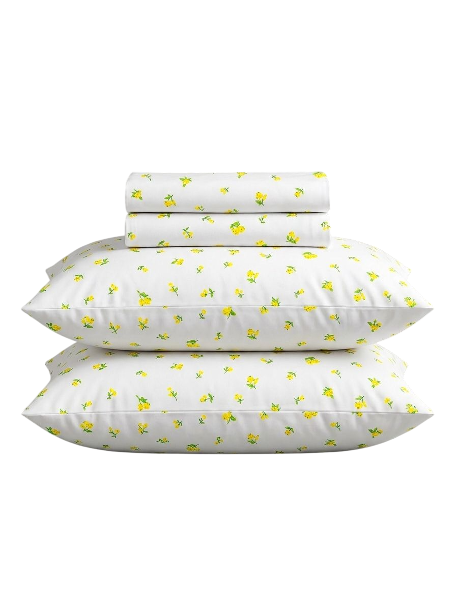 White with Lemon and Green Flowery Pattern