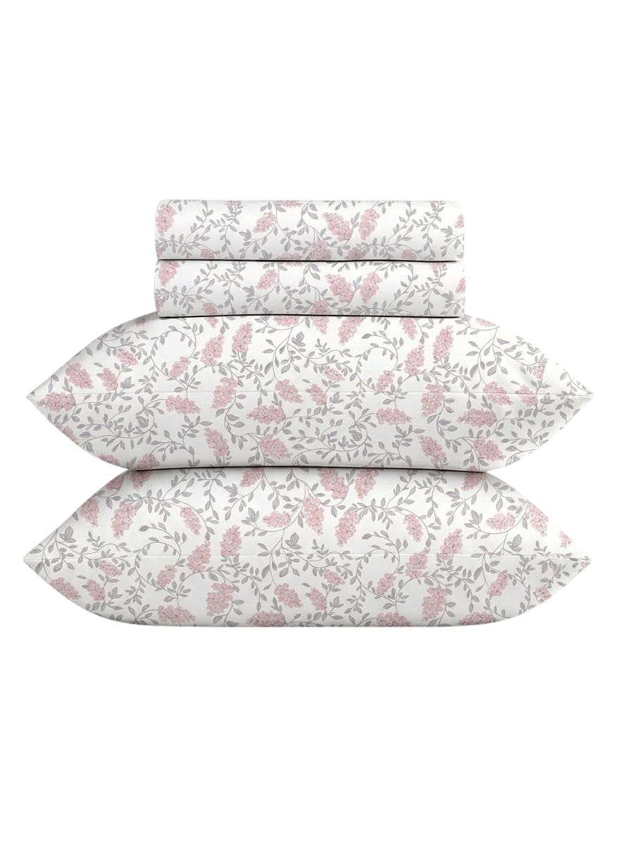 White with Blue and Pink Flowery Pattern