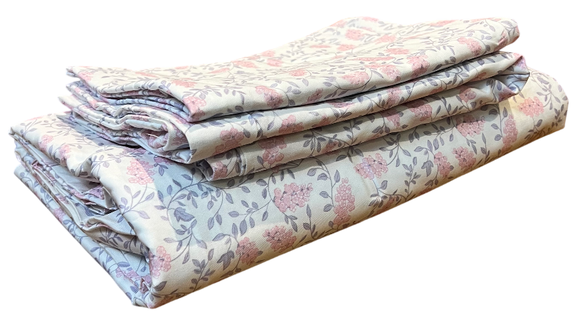 White with Blue and Pink Flowery Pattern