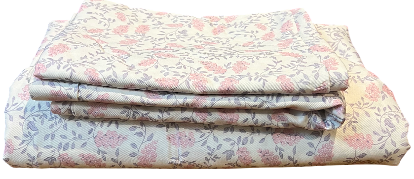 White with Blue and Pink Flowery Pattern