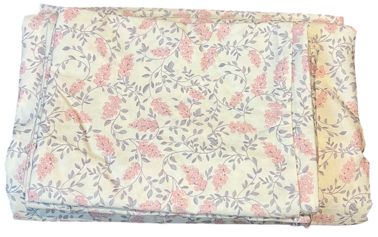 White with Blue and Pink Flowery Pattern